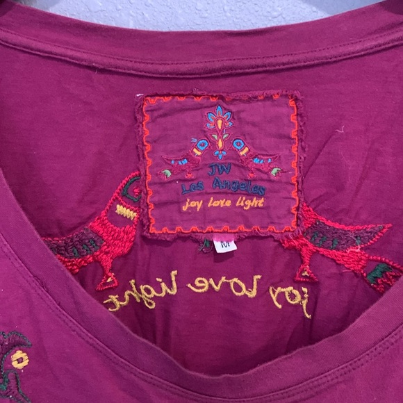 Johnny Was JW Los Angeles Embroidered Pink Floral LOVE Shirt - Picture 3 of 17